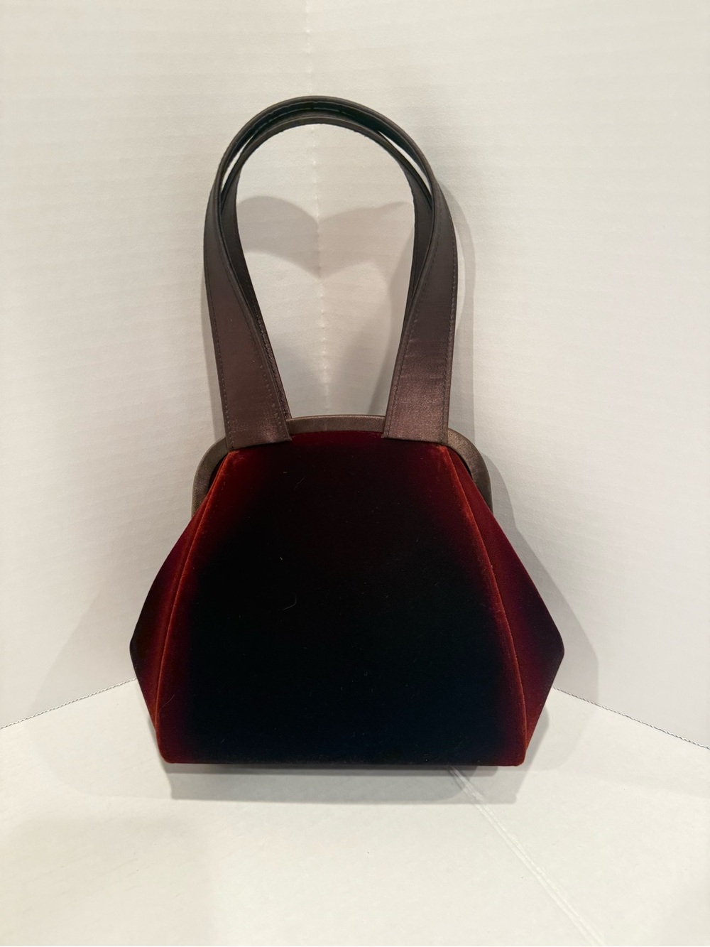 NEW Vtg Valerie Stevens Plush Velvet Tote Bag in Deep Wine Red w/ satin handles